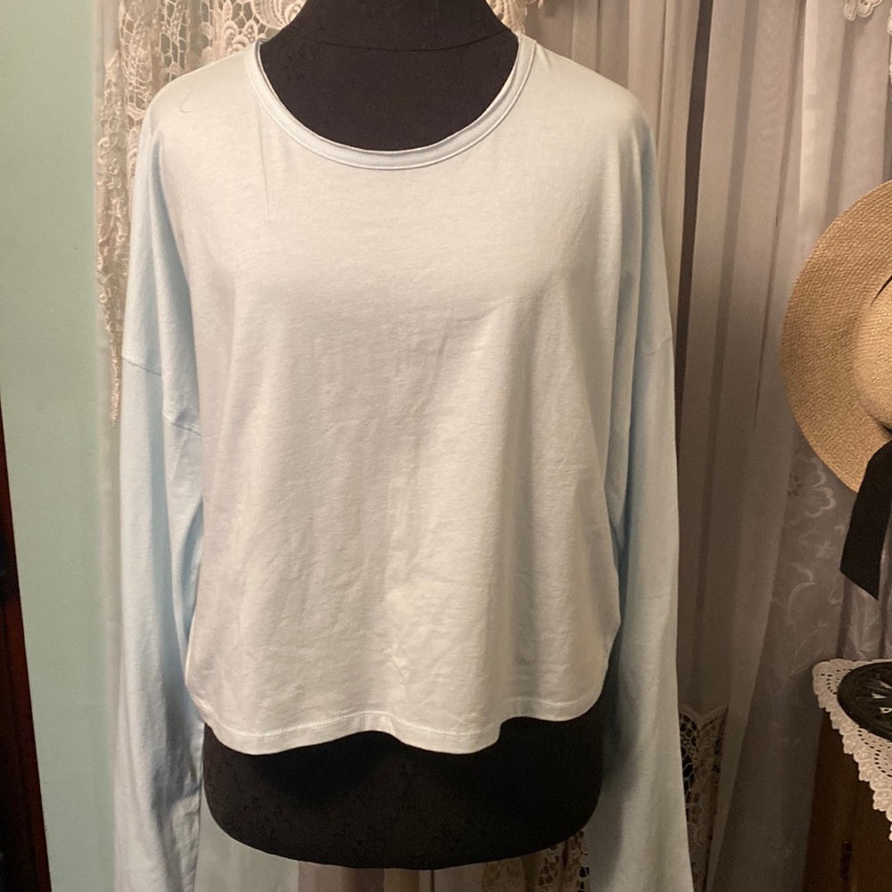 Fabletics Cotton Knit Cropped Haven Long Sleeve Tee Mint Sz XL NWT